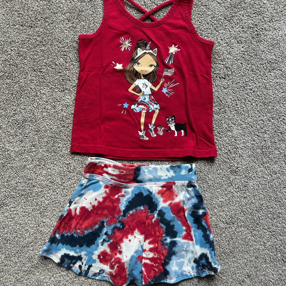 The Children's Place Red White Blue Matching 4th of July Tank Top and Skirt Set